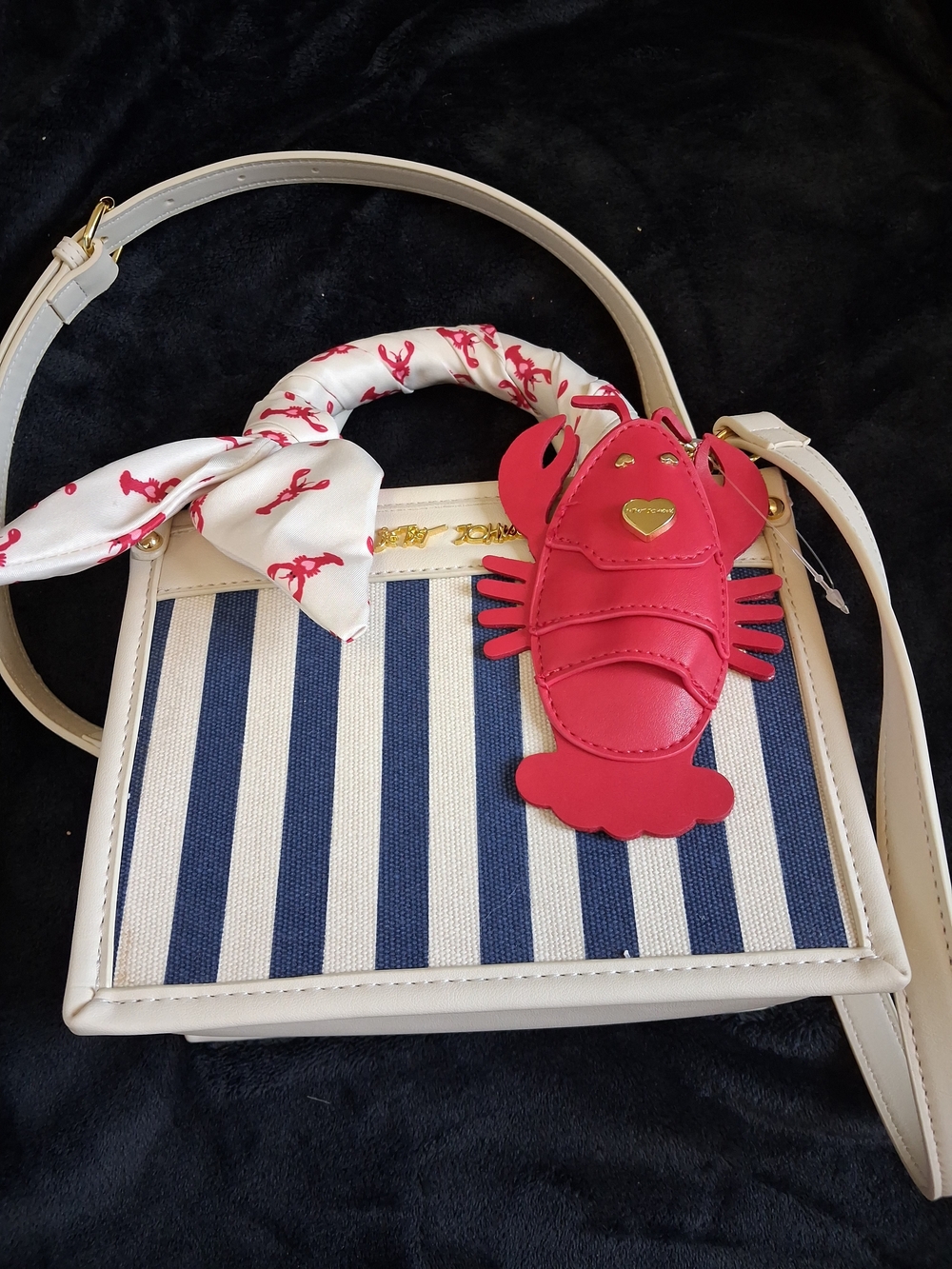 NWT Betsey Johnson Striped Mini Bag with Lobster Charm